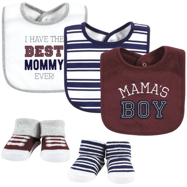 slide 1 of 1, Hudson Baby Infant Boy Cotton Bib and Sock Set, Mamas Boy, One Size - Mamas Boy - One Size