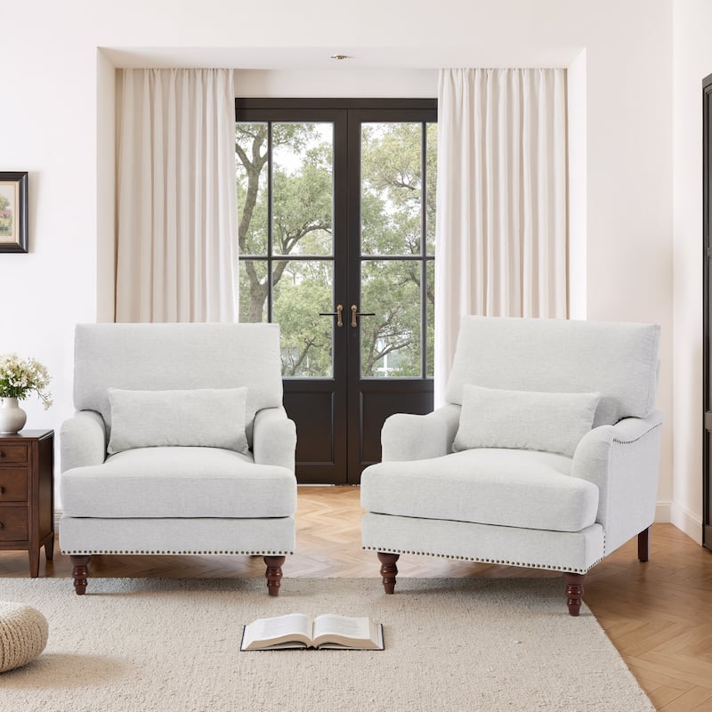 Set of 2 Mid Century Chenille Upholstered Accent Chairs