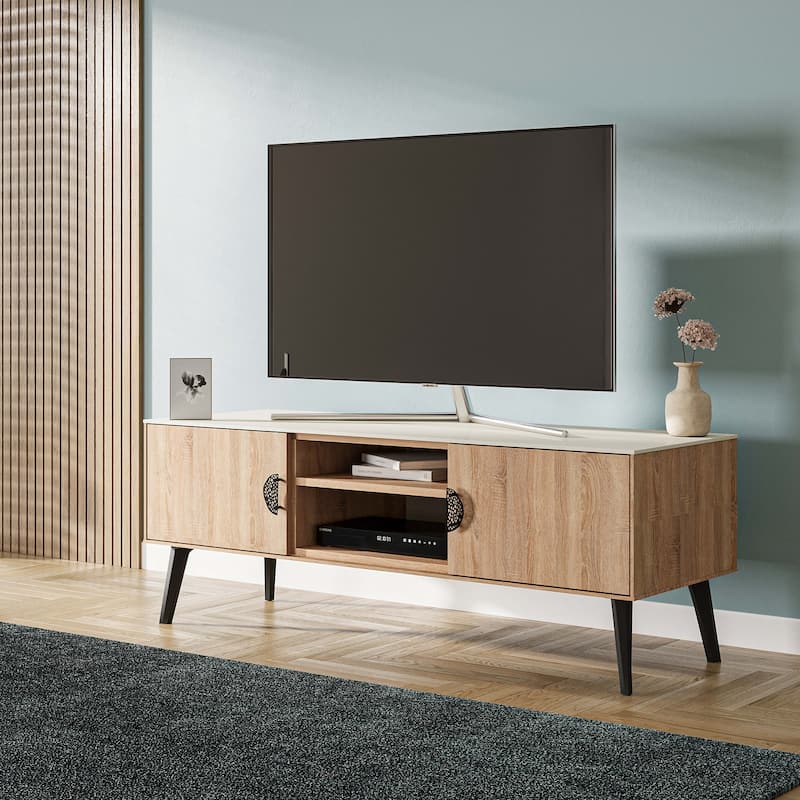 Manhattan Comfort Haley 55.10" Mid-Century Modern TV Stand - Natural