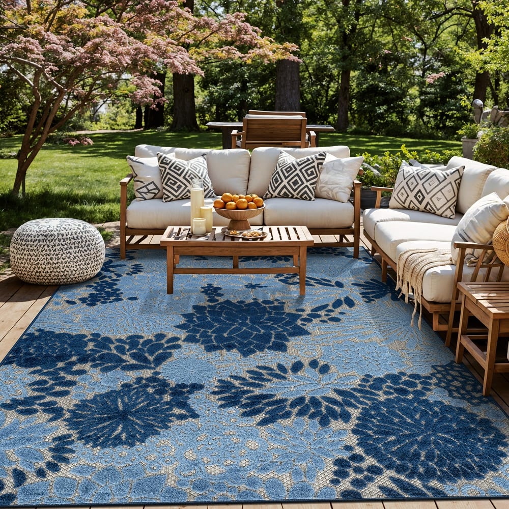 World Rug Gallery Floral Indoor/Outdoor High-Low Area Rug