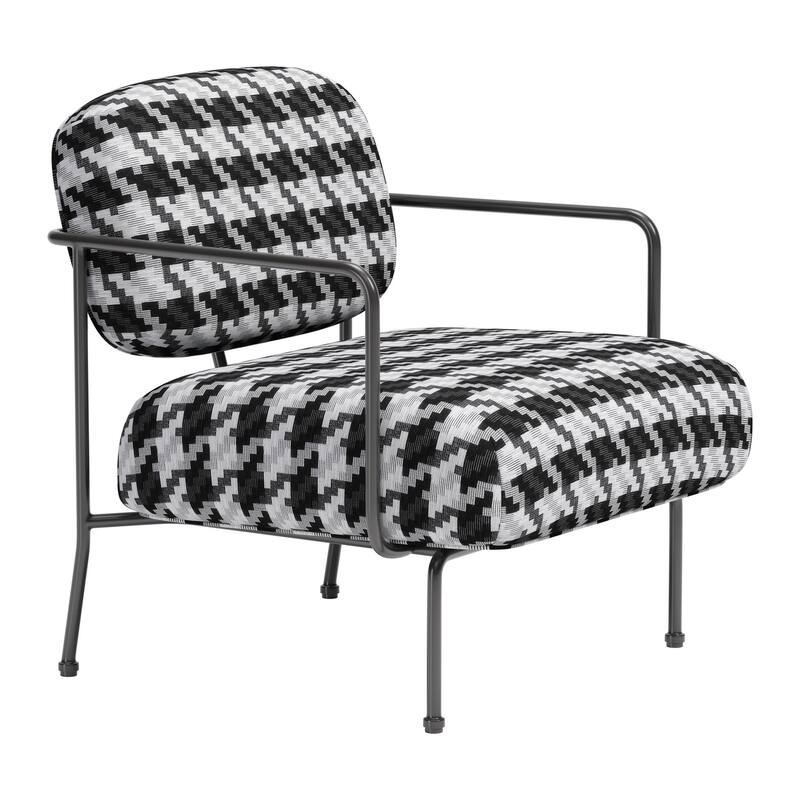 HomeRoots 29" Black And White And Black Upholstered Houndstooth Arm Chair - 29' X '31.5' X '31