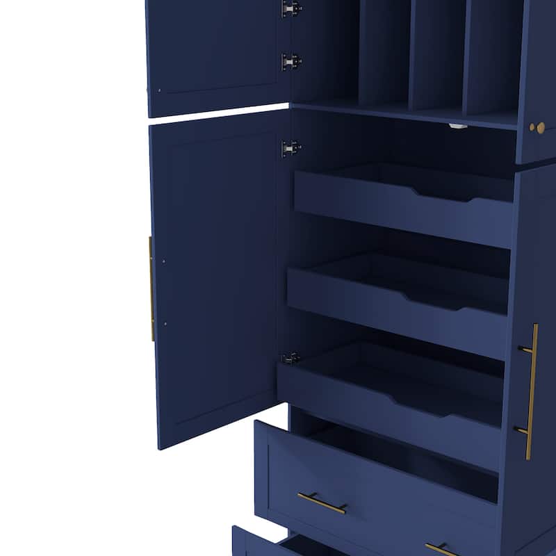 Farmhouse Kitchen Pantry, 40"W - 4-Door Freestanding Cabinet with Pull-Out Trays, Drawers & Pan Storag