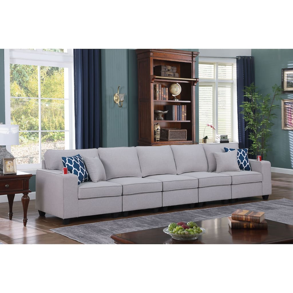Linen Upholstered 5-Seater Sofa in Light Gray