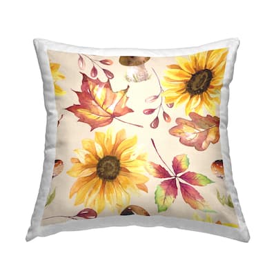 Stupell Industries Fall Mushroom Sunflowers Pattern Printed Throw Pillow Design by ND Art