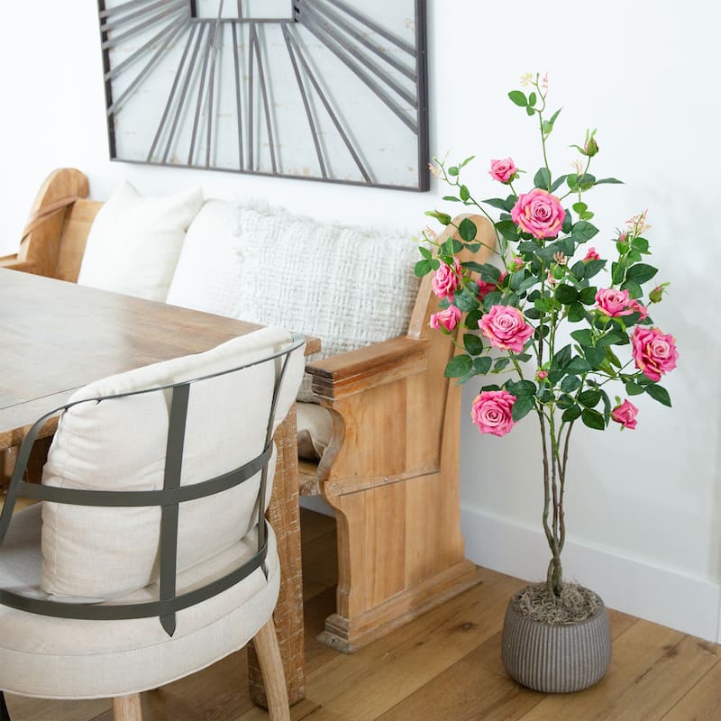 Rose Artificial Potted Tree - 4' - Pink and Green