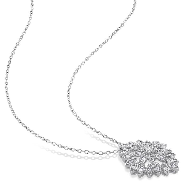 Miadora 1/4ct TDW Diamond Cluster Marquise Floral Necklace in Sterling Silver