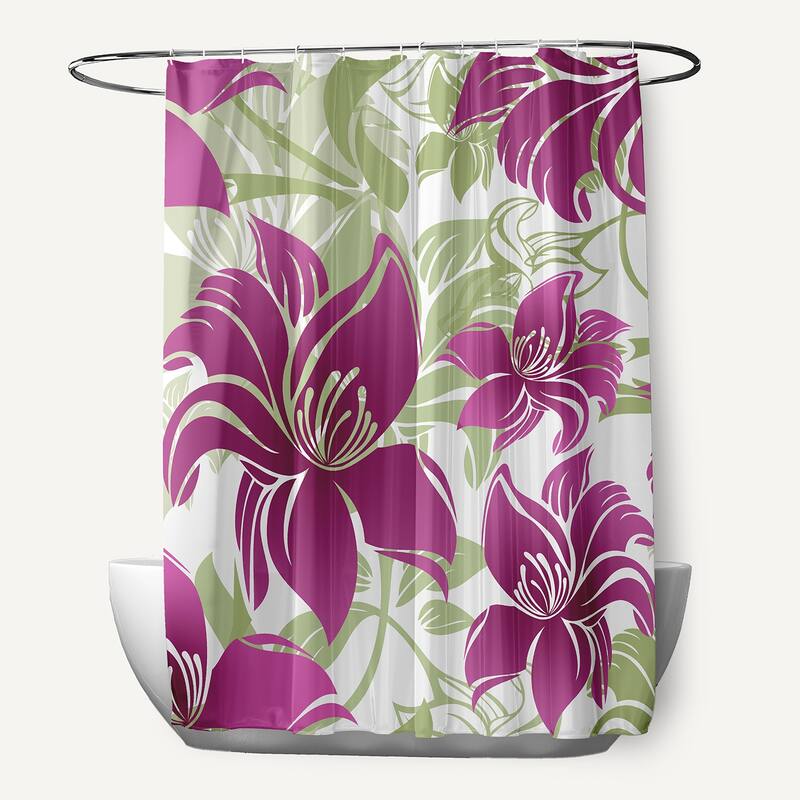 Tree Mallow, Floral Print Shower Curtain - Purple