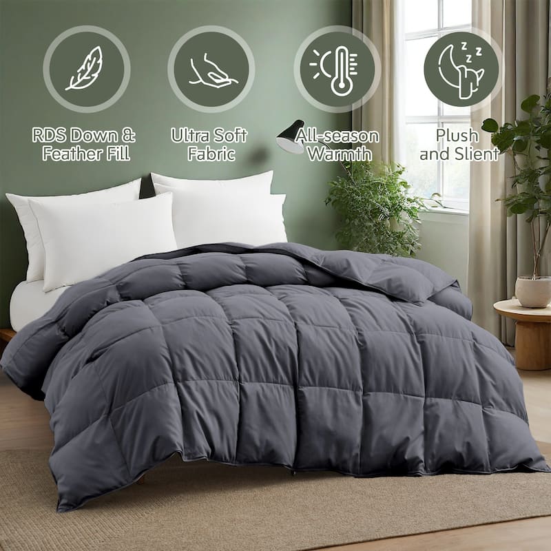 Premium White Feather Down Comforter Duvet Insert All Warmth Levels - King - Medium Weight Dark Gray