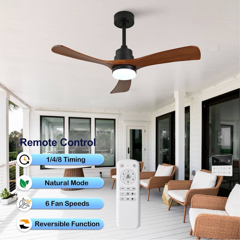 42 Inch Ceiling Fans with Lights and Remote, Outdoor Ceiling Fan for Patios with Light 3 Blades Modern Ceiling Fan - Black