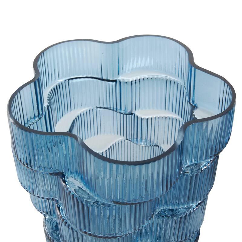 Brown or Blue Glass Ribbed Stacked Flower Vase (Set of 2)