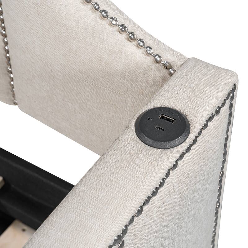 Twin Size Upholstered Daybed with Pop-Up Trundle & USB Charging Ports