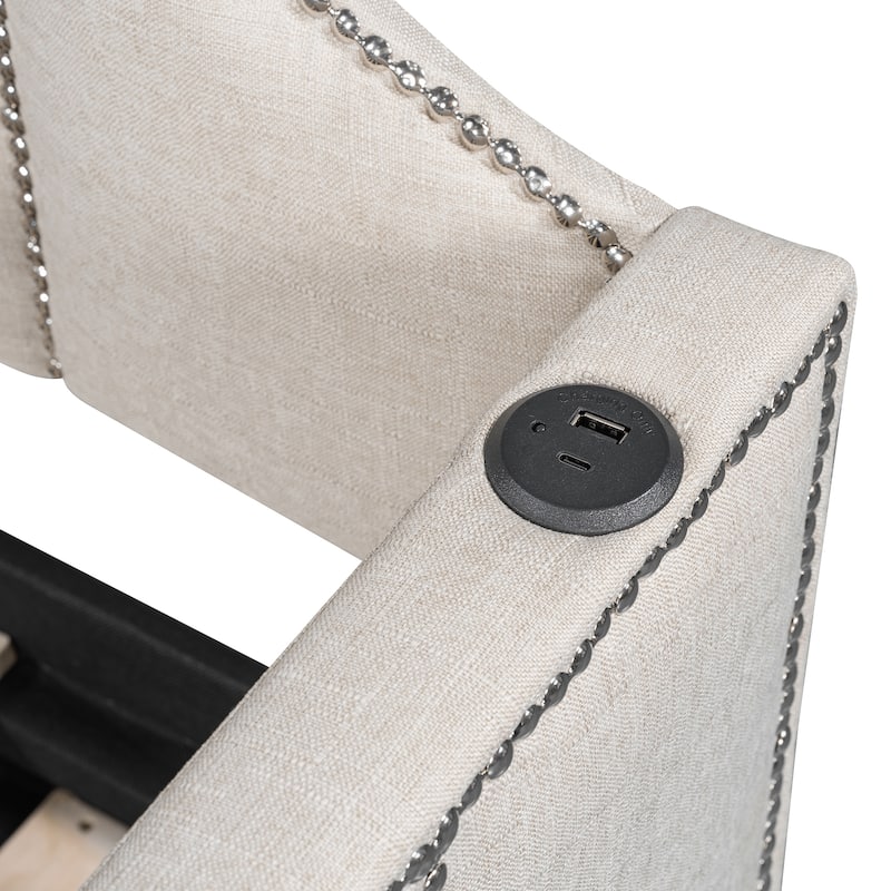 Twin Upholstered Daybed with Pop-Up Trundle, USB Charging Ports, Convertible Sofa Bed