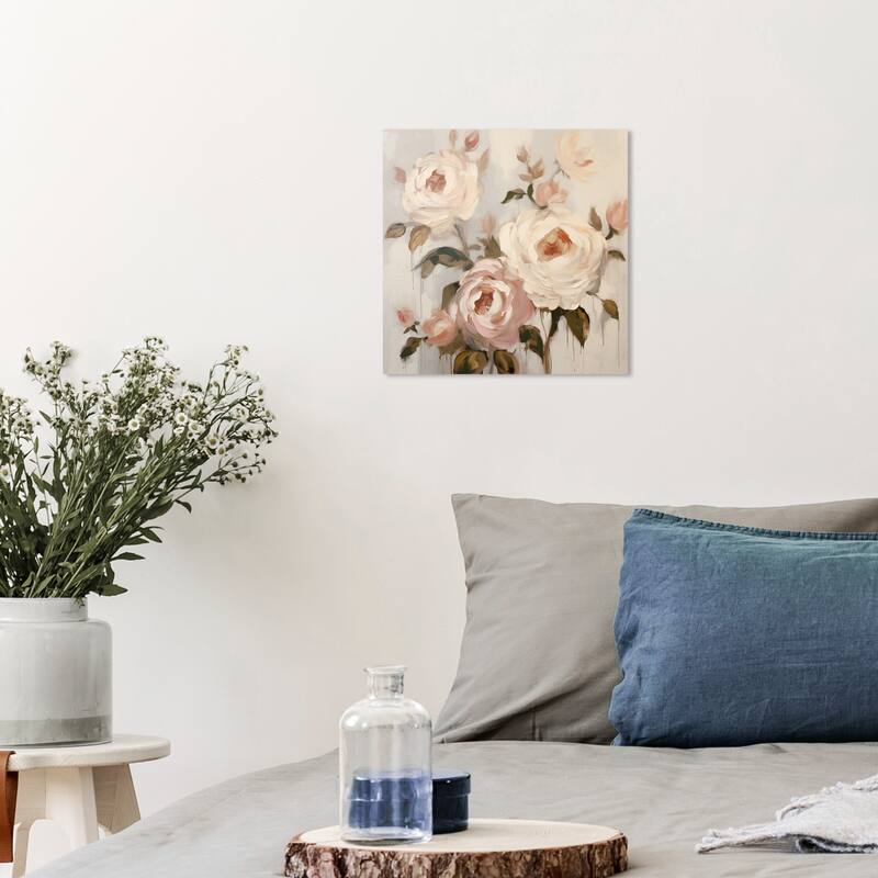 Wynwood Studio Canvas Floral and Botanical Perennial Flowers Pink and Light Pink Traditional Wall Art Canvas Print - 12 x 12