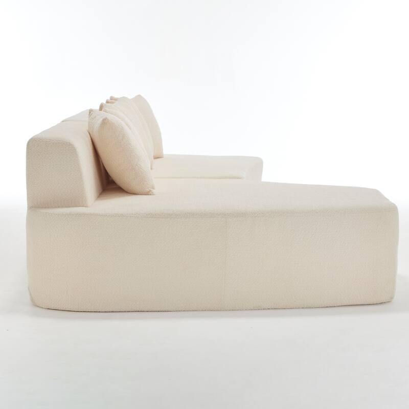 Irregular L-Shaped Modular Sectional Sofa with Chaise Lounge, Comfy Corduroy Deep Seat Cloud Couch, 3 Seat Sofa with 5 Pillows
