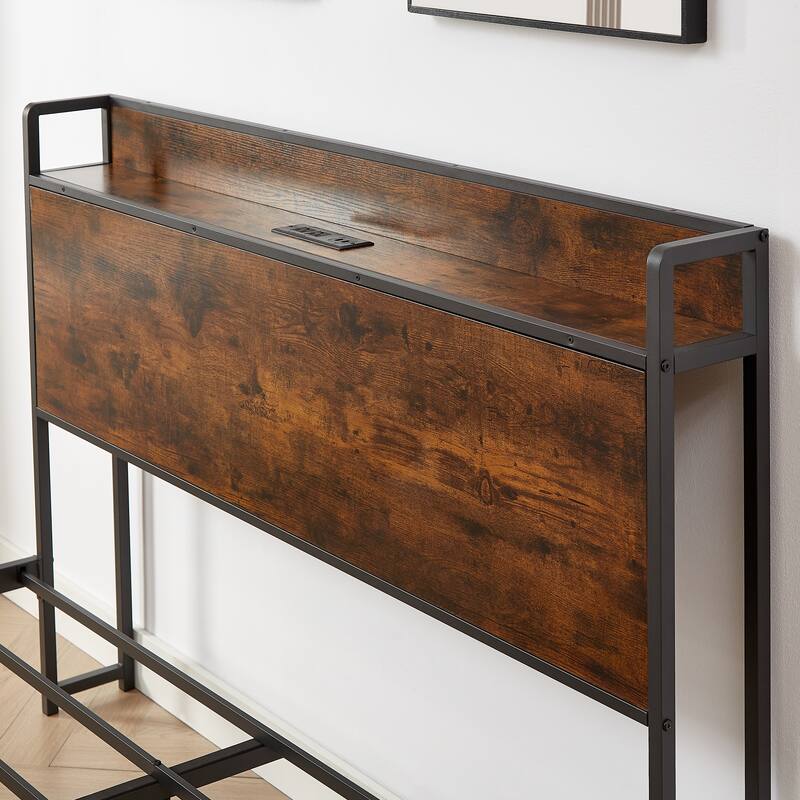 Platform Bed with 2 USB Ports, Power Outlets, and Storage Headboard - 1000 LB Capacity.
