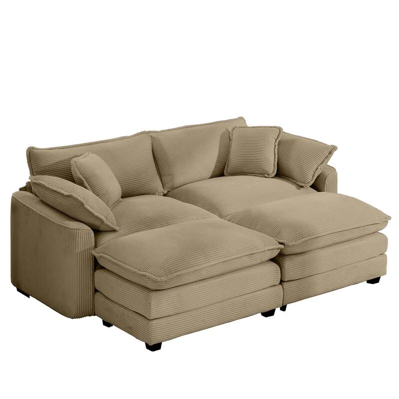 2-Seater Corduroy Sofa with 2 Footrests, Converts to Bed for Compact Spaces