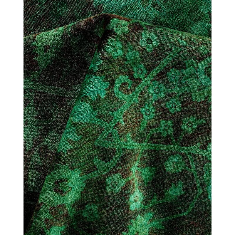 Overton Hand Knotted Wool Vintage Inspired Modern Contemporary Overdyed Green Area Rug - 9' 10" x 14' 1"