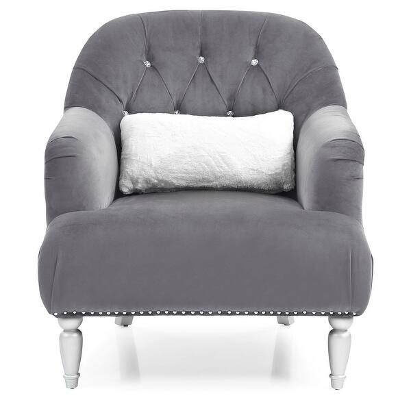 slide 2 of 5, Tufted Upholstered Jeweled Velvet Accent Chair with Throw Pillow - 37" - Gray
