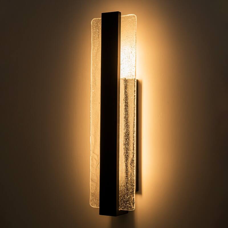 Modern 1-Light Integrated LED 3000K Warm Light Outdoor Wall Sconce with Seeded Glass