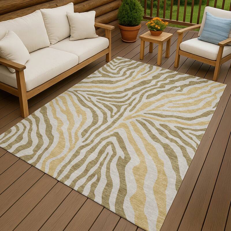 Machine Washable Indoor/ Outdoor Modern Prints Chantille Rug