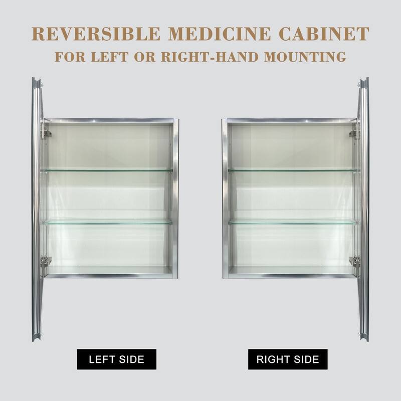 Alvana Aluminum Bathroom Medicine Cabinet with Single Door Mirror, Recessed or Wall-mounted