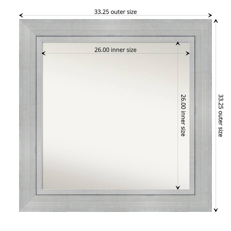 Romano Silver Framed Non-Beveled Custom Wall Mirror, Bathroom Vanity Mirror - Outer Size: 33.25 x 33.25