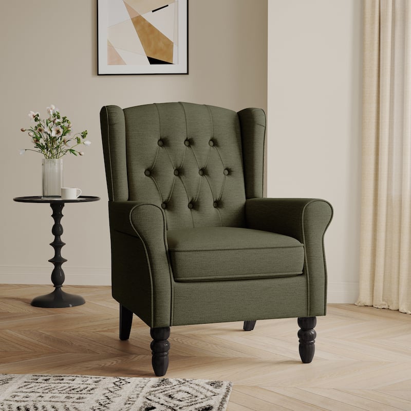 Button-Tufted Accent Chair Wingback Armchair - 38"H
