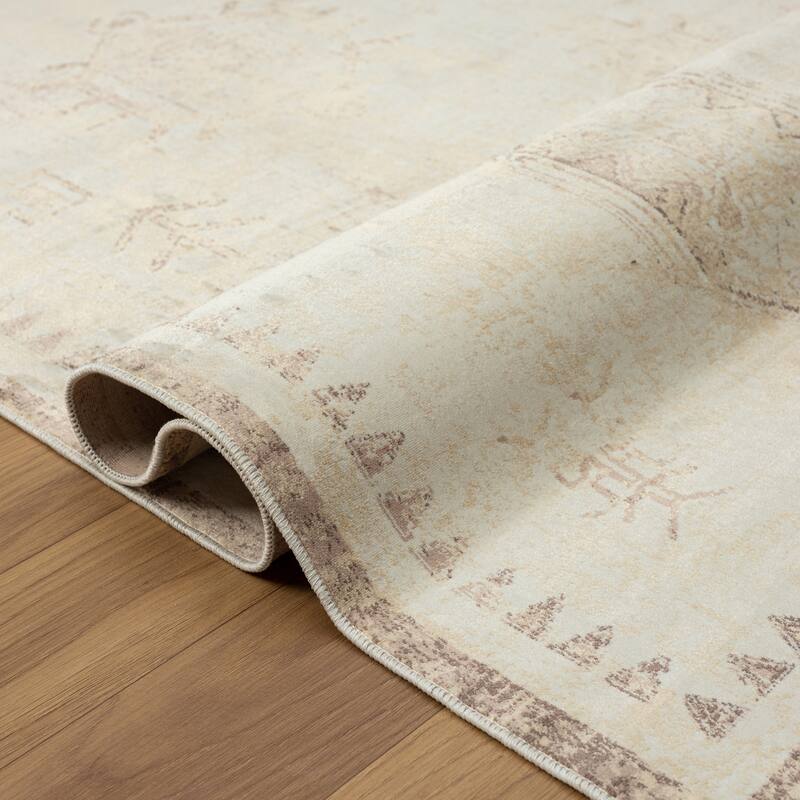 Sevita Alis Washable Non-Slip Farmhouse Beige Indoor Area Rug