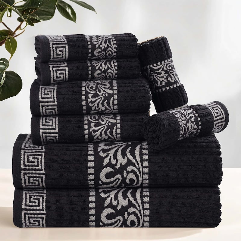 Superior Athens Cotton Floral Border Greek Key 8-Piece Towel Set