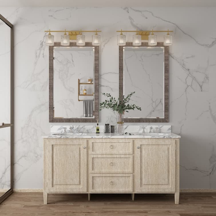 Acroma 4-light Modern Glam Bathroom Vanity Lights with Art Glass - 29 inches - BrassGlitter