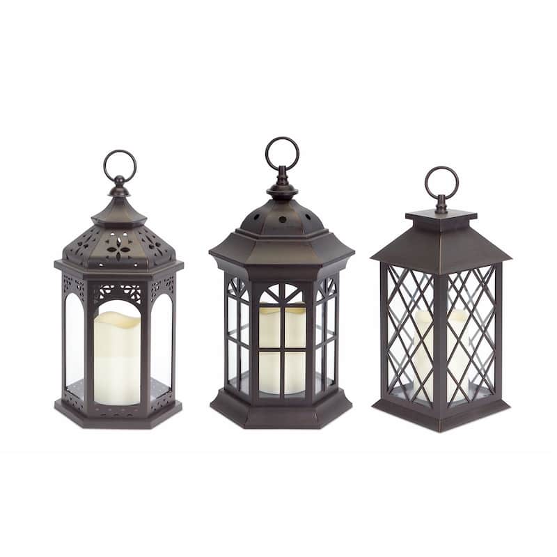 Lanterns w/LED Candle (Set of 3) - 7.75 x 7 x 13.25; 7 x 6.88 x 13; 5.5 x 5.5 x 11.75