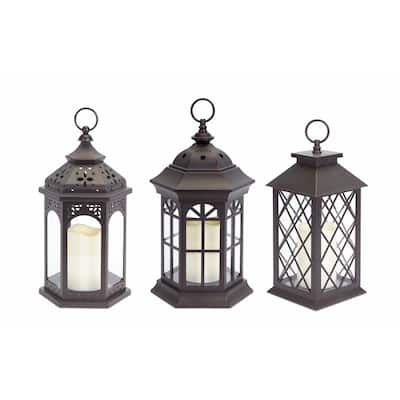 Lanterns w/LED Candle (Set of 3) - 7.75 x 7 x 13.25; 7 x 6.88 x 13; 5.5 x 5.5 x 11.75