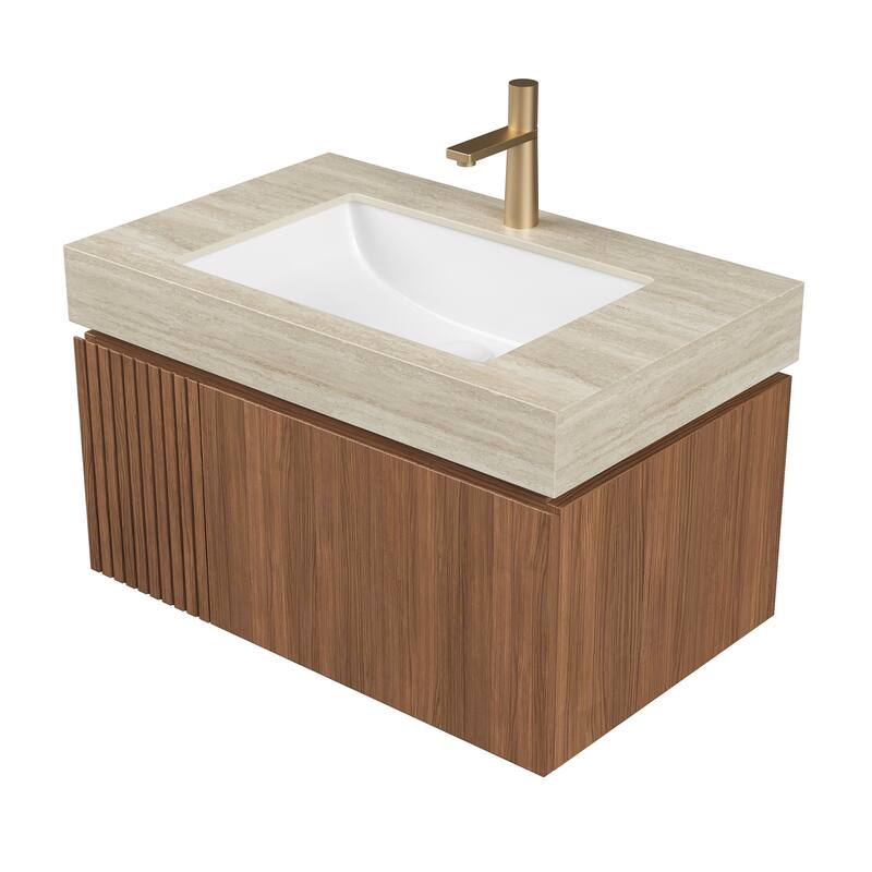 30" Sintered Stone Countertop & Ceramic Basin, NO Cabinet, NO Faucet and Sink Cover