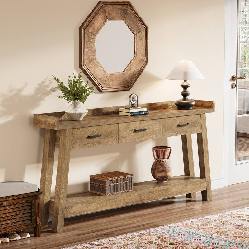 70.9'' Long Console Table with 3-Drawer, 2-Tier Sofa Table for Entryway