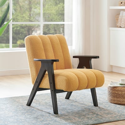 Rella Modern Teddy Sherpa Accent Chair with Espresso Wood Frame