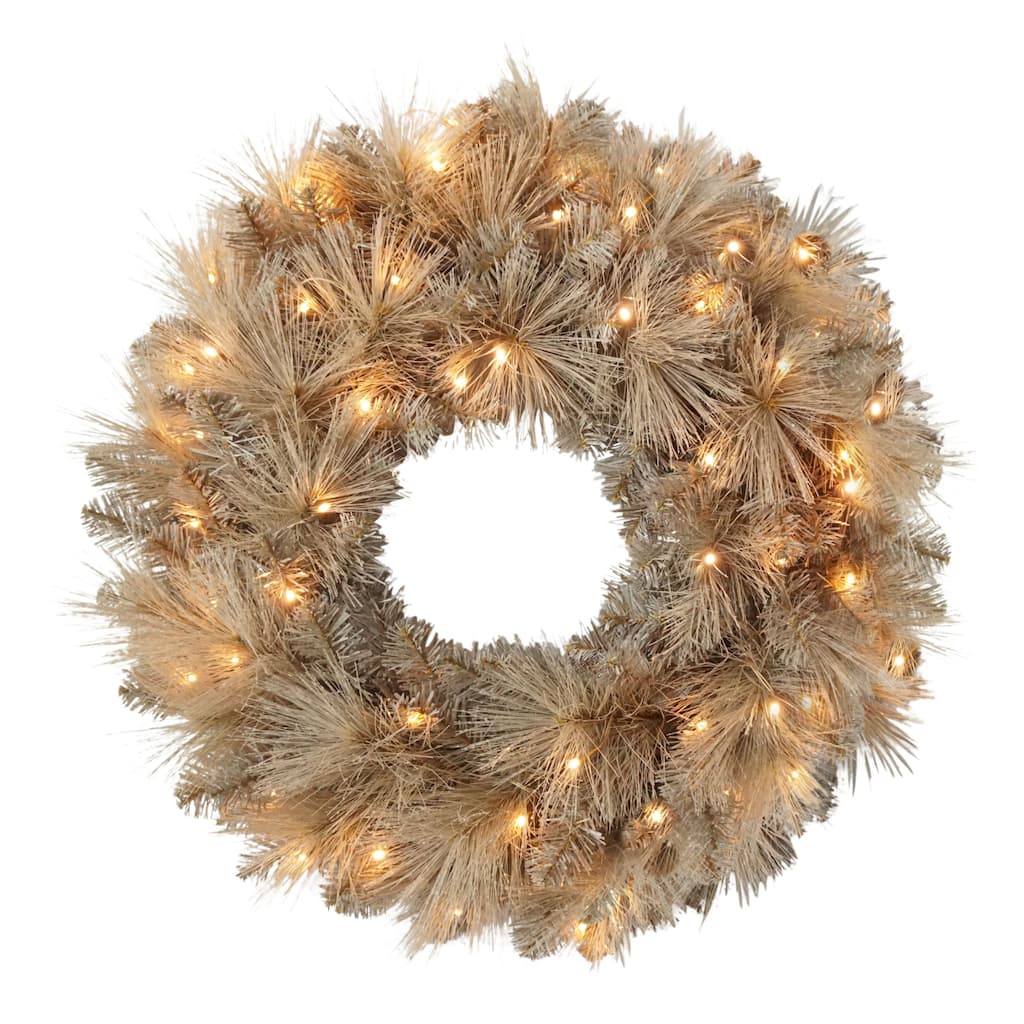 Puleo International 24" Battery-Operated Pre-Lit Tan Wreath with 35 Warm White Lights
