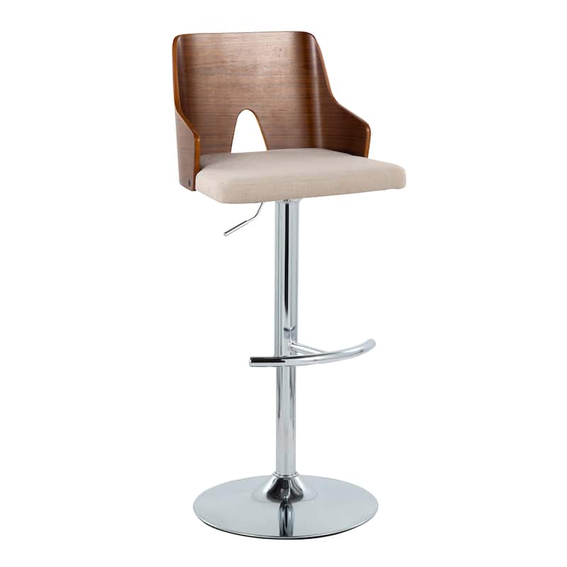 Carson Carrington Adrianna Adjustable Bar Stool with Rounded T Footrest (Set of 2) - Beige Fabric/Walnut Wood/Chrome Metal