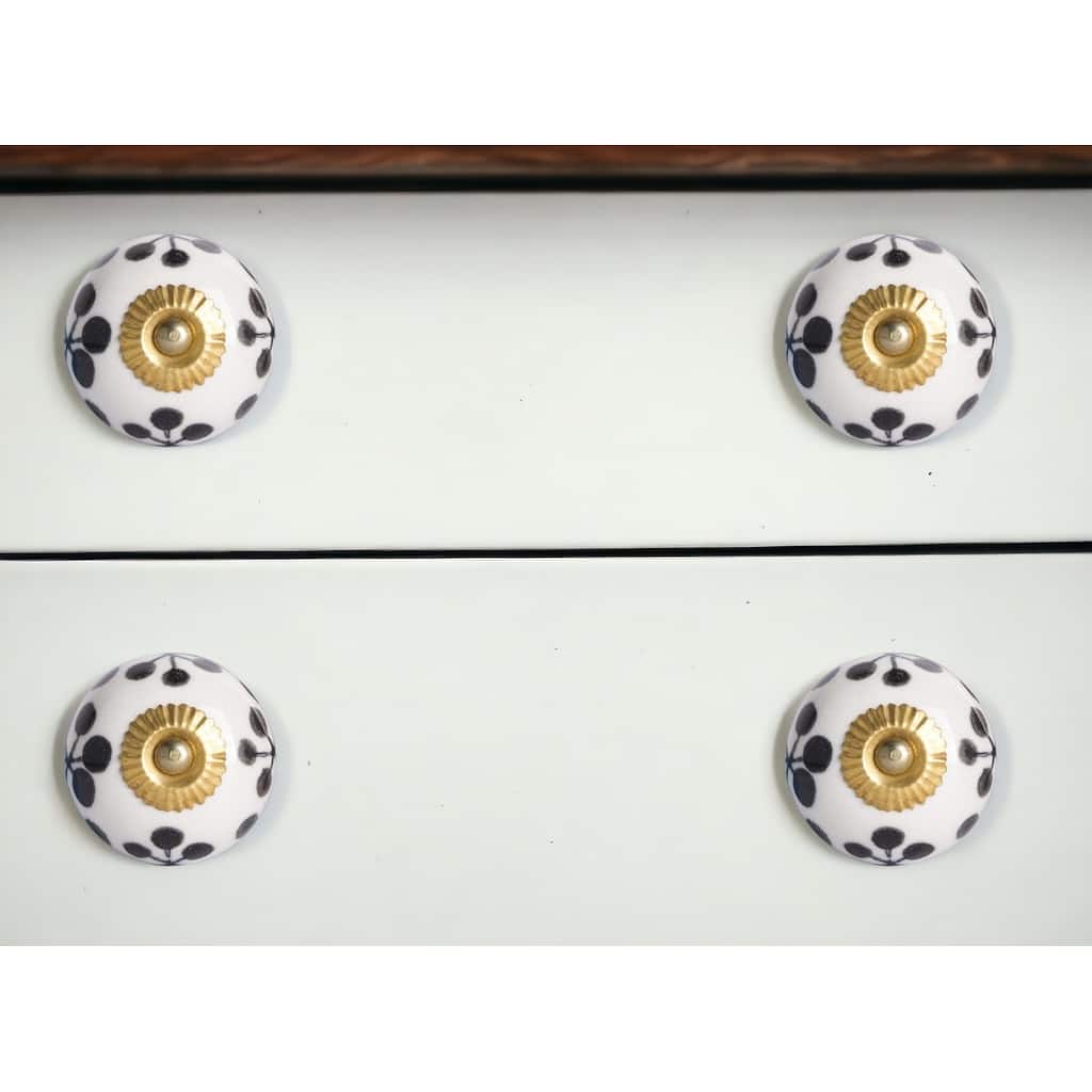 HomeRoots Set of Eight Black And White Ceramic And Metal Drawer Pull Knobs - 1.5' X '1.5' X '1.5