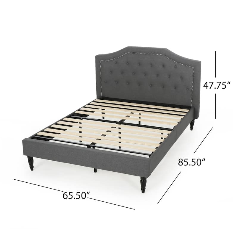 Queen Size Platform Bed with Metal Base Legs and Wood Slat Support, Upholstered Wingback Bed Frame with Tufted Button Headboard