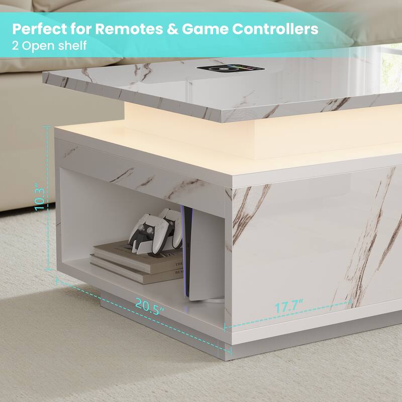 Pocassy 47.2 Inches Living Room Tables Modern LED Coffee Table