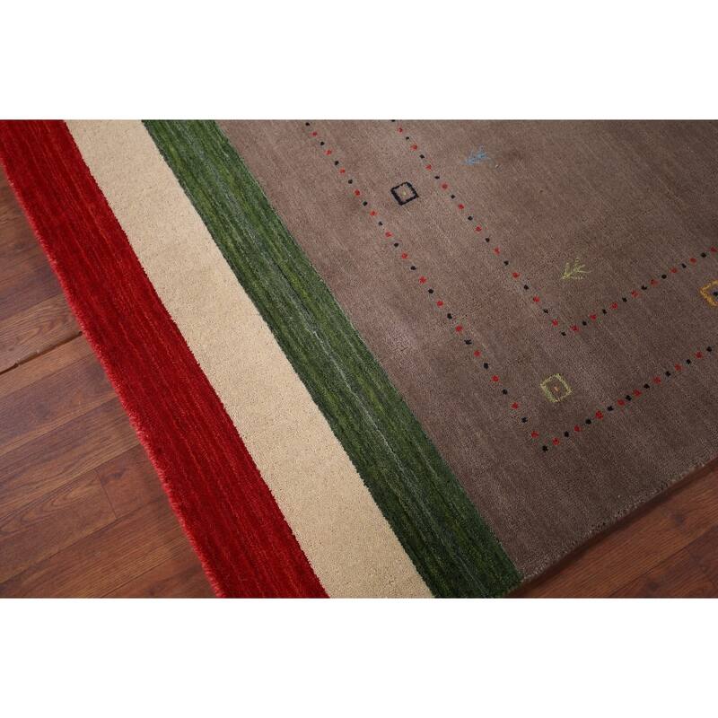 Brown Striped Gabbeh Oriental Accent Rug Handmade Wool Carpet - 3'11"x 5'7"