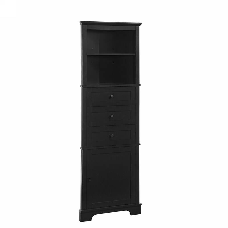 Triangle Tall Cabinet with 3 Drawers and Adjustable Shelves for Bathroom