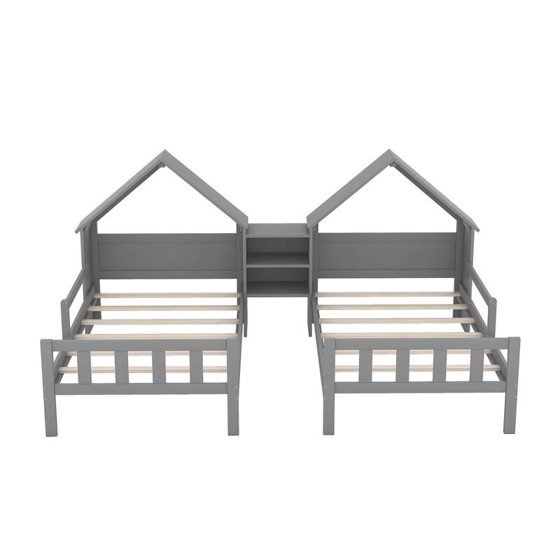 Merax Double Twin Size Platform Bed with Headboard and Nightstand