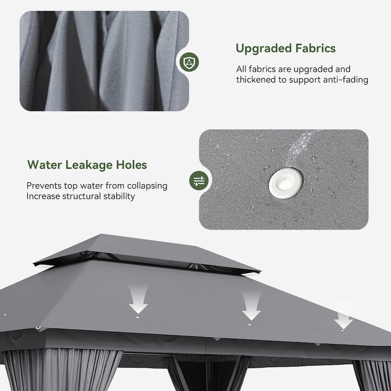 12‘x10'/13'x10' Outdoor Gazebo for Patio, Metal Frame Canopy with Double Roofs