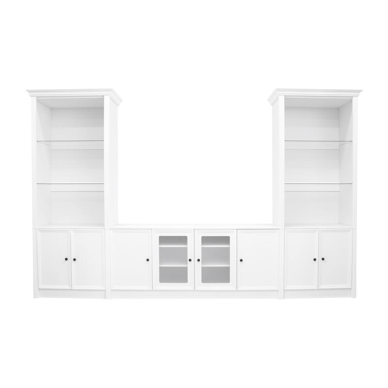 128" Wall Unit Entertainment Center for TVs up to 80", Modern Media Console with Glass Cabinets