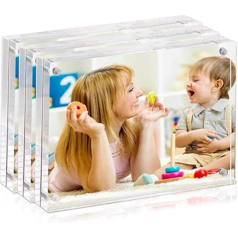 BP4U Acrylic Picture Frames, 3-Pack Tabletop Magnetic Freestanding Photo Frames for Hoem/Office Desktop Display