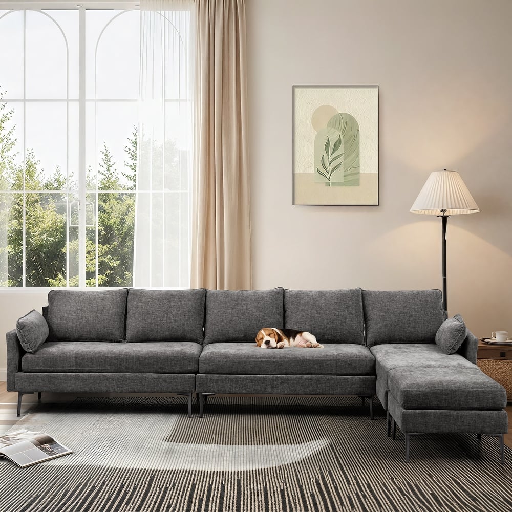 Modern Chenille Sectional Sofa with Reversible Chaise and Ottoman, Perfect for Living Rooms with Sleeper Function