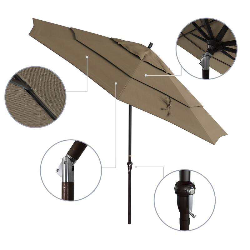 California Umbrella 11' Round Aluminum Crank Open Auto Tlit Patio Umbrella, Bronze Finish, Double Wind Vent.
