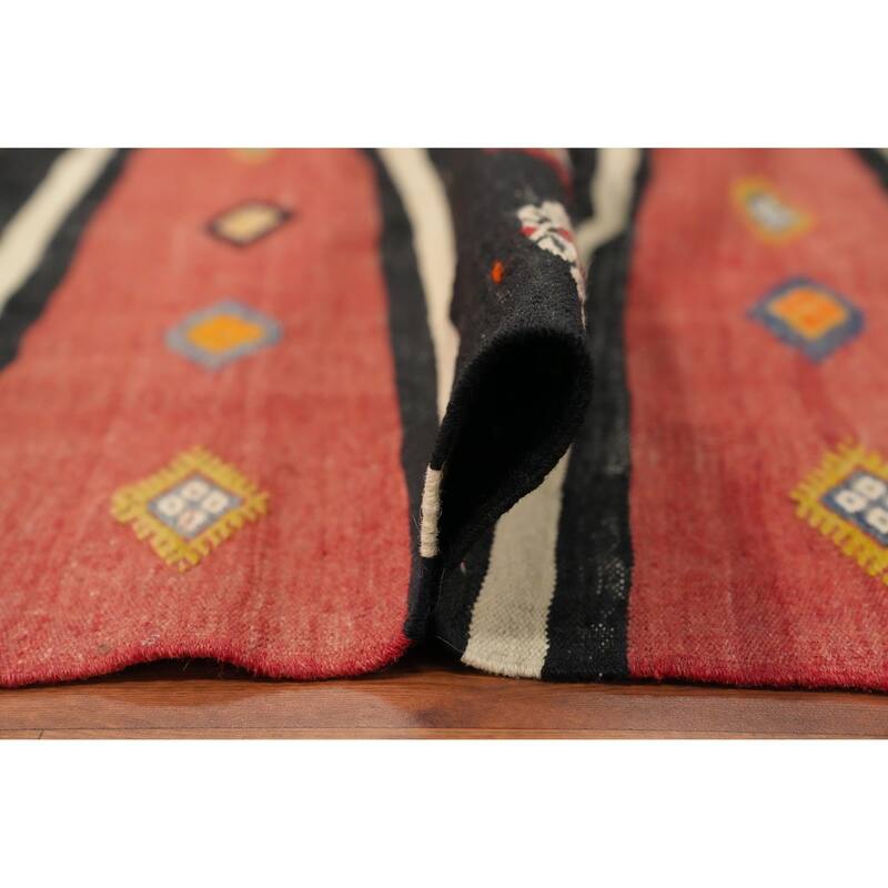 Hand Woven Oriental 100% Wool Carpet Southwestern Tribal Coral Kilim Area Rug - 9' 2'' X 5' 7''