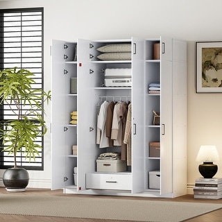 4-Door Wardrobe with 1 Drawer and Top Cabinet